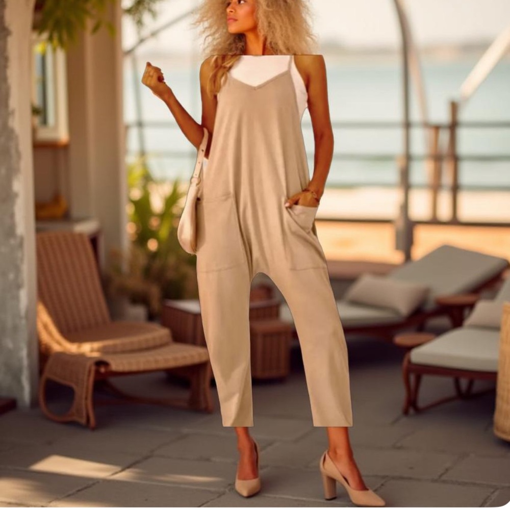 Jumpsuit Harem Onesie Jumpsuit / Boho Harem Pant cream-tan XL NWT